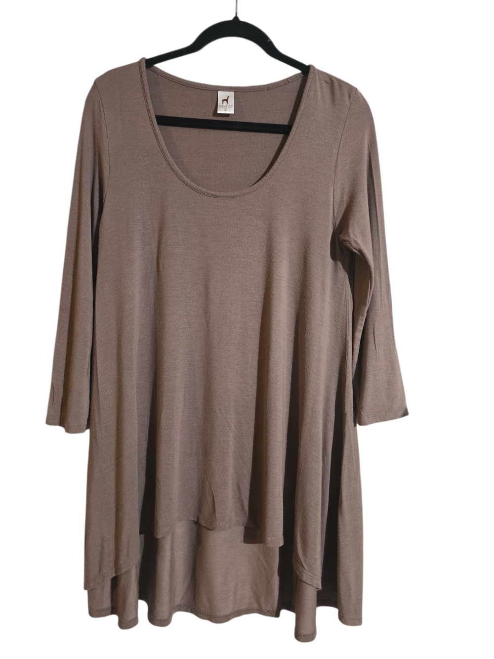 #18. Peruvian Connection Taupe Swing Tunic - Scoop Neck, 3/4 Sleeves